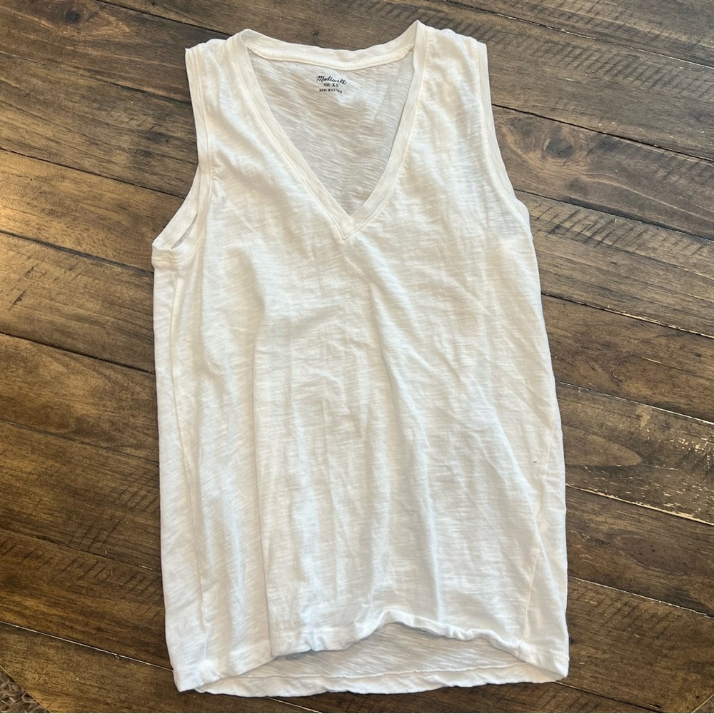 Madewell White V-Neck Tank Top